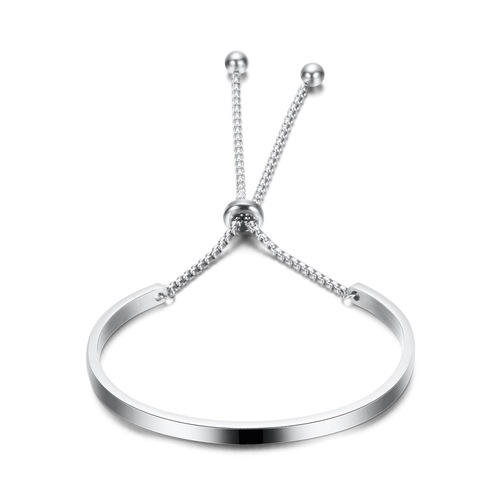 Wish simple new Ins internet celebrity style pearl chain titanium steel half ring two-color semi-adjustable bracelet stainless steel for women
