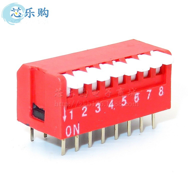 拨码开关DP-08 8P侧拨 8位 琴键式 拔码侧拨开关 脚距2.54MM 红色