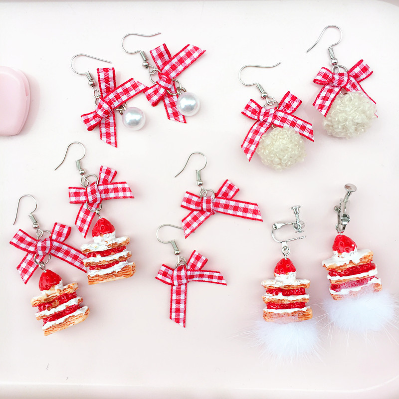 1 Pair Christmas Lady Bow Knot Cloth Drop Earrings display picture 1