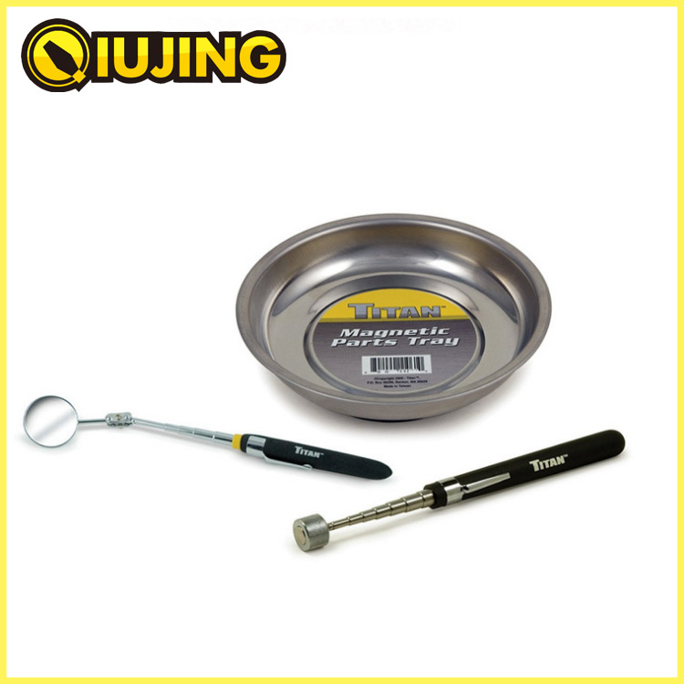 三件套磁性工具圆形磁盘磁性捡拾器，可伸缩不锈钢管镜子，磁性工