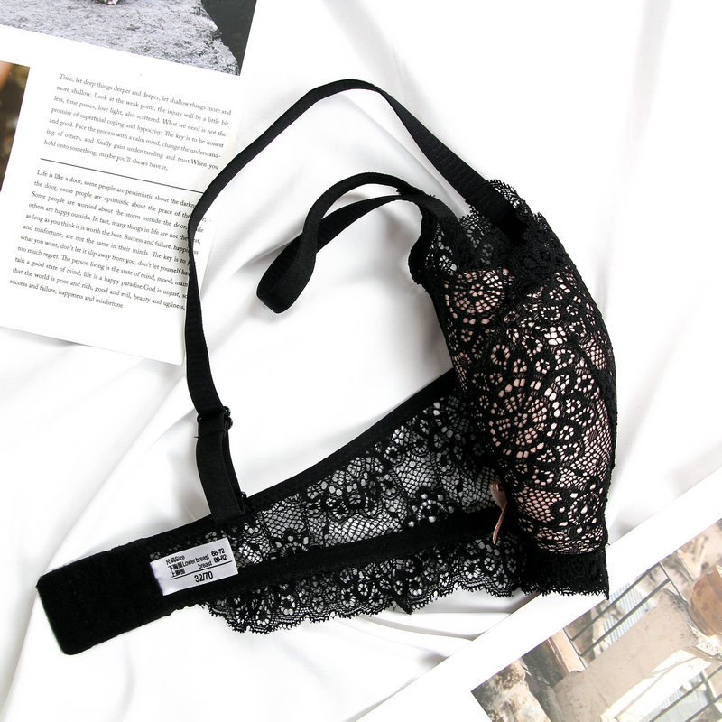 3285 # Vinifang New Sexy Lace Embroidery No Steel Ring Comfortable Gathering Underwear Bra Set_voghion.com