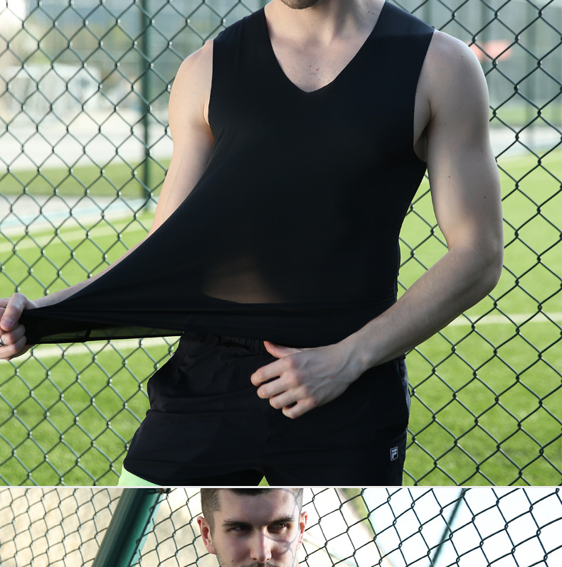 绣标男士莫代尔冰丝无痕背心修身型紧身健身运动跨栏打底青年详情图13