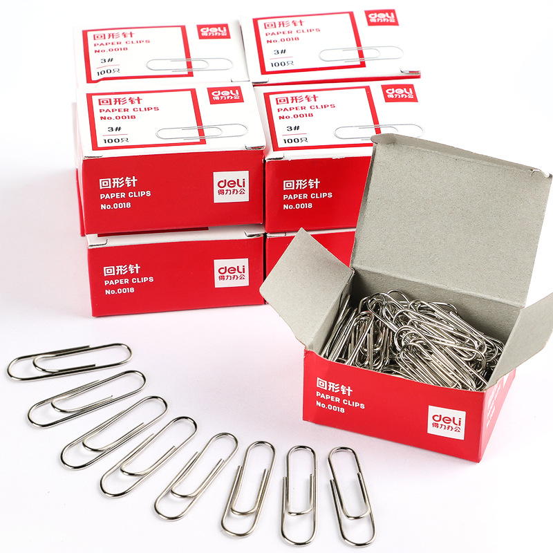 Deli Deli Paperclips0018 Paperclips100 Pieces/box29mm Paper Clips Nickel-plated Anti-rust Office Stationery