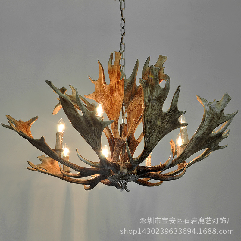 鹿角灯美式复古客厅餐厅书房卧室吊灯咖啡厅火锅店个性创意吊灯-阿里巴巴