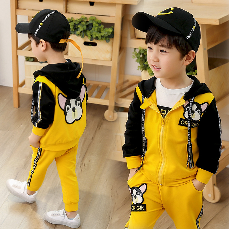 Boys Spring and Autumn 2022 New Clothing Korean Edition Children's Cartoon Dog Three piece Set_voghion.com