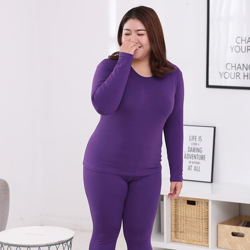 Thermal underwear for women autumn and winter long-sleeved cotton close-fitting large size elastic fat mm thermal clothing suit one piece drop shipping