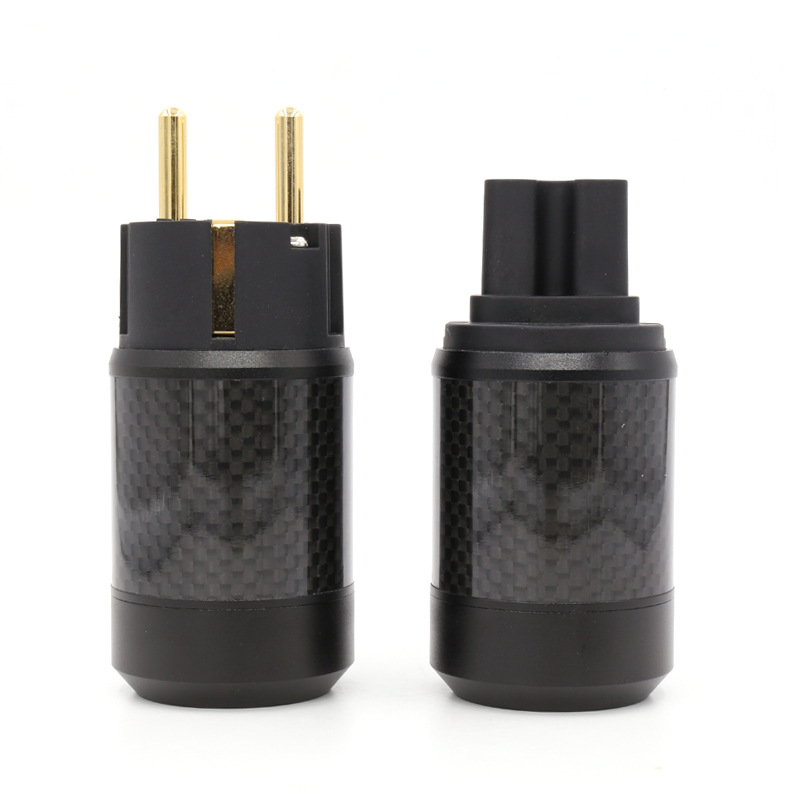 YTER 碳纤维欧标音响镀金电源头 EU version plug 电源线连接头
