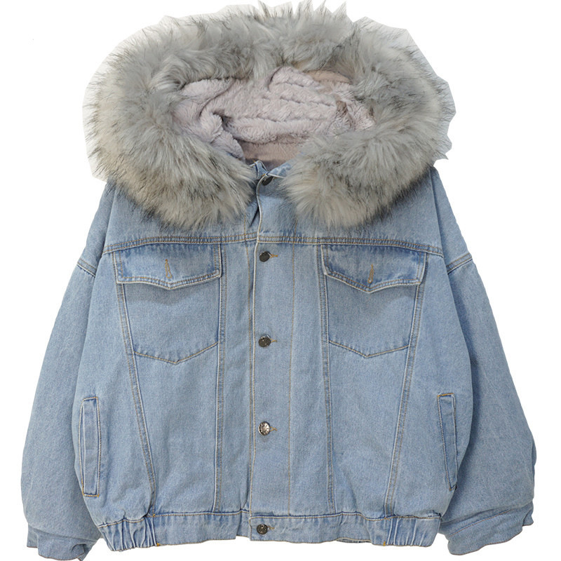 2018 winter new pattern Korean Edition thickening Plush Fur collar denim jacket Easy have cash less than that is registered in the accounts Plush Lambswool Cotton