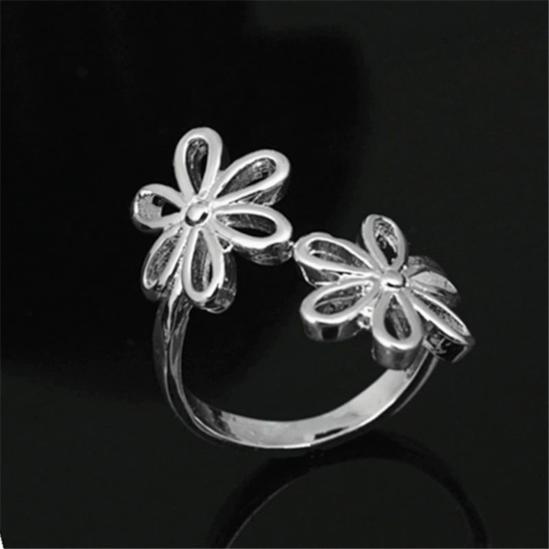 Европейская и американская мода серебряное открывающее кольцо персонализированное творческое властное лепесток асимметричное ювелирное трансграничное кольцо