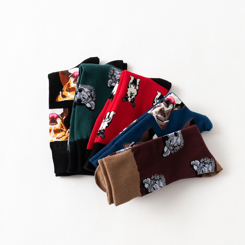 Men's Streetwear Dog Cotton Crew Socks A Pair display picture 8