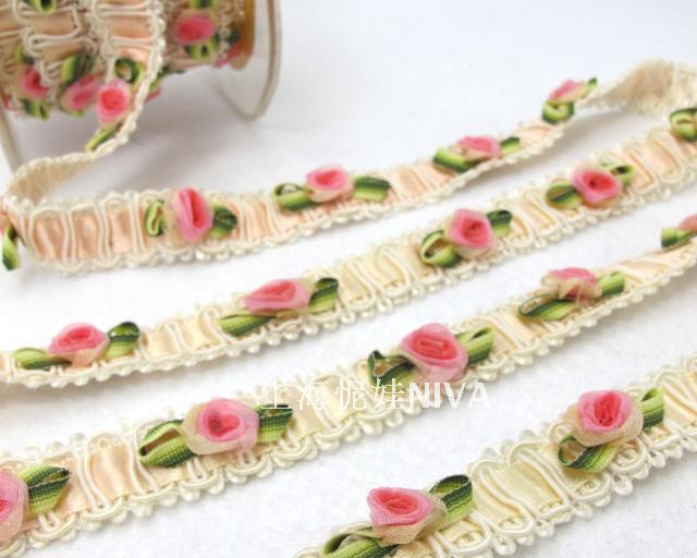 怩娃|20mm小花帶|玫瑰花朵|雪纱花|丝带花|织带花|装饰花