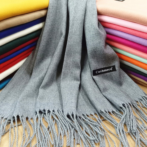 Autumn/Winter 230g Pure Color Fake Cashmere Scarf for Women, Thick Single Color Shawl, Bright Red New Year's Company Logo Manufacturer