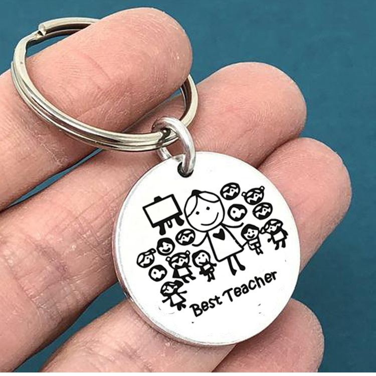 Cartoon Pattern, Letter Pattern Cartoon Pattern Letter Stainless Steel Teachers' Day Unisex Charms Keychain