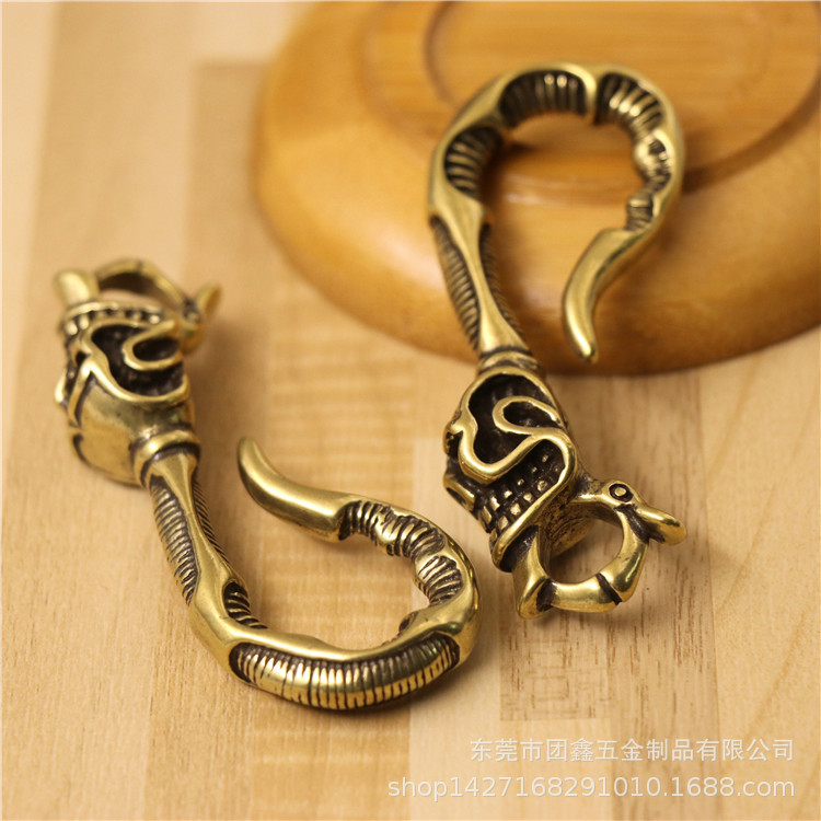 Brass Handmade Car Keychain Copper Skull Harley Biker Pendant Hook Large Skull Hook Keychain Brass Handmade Car Keychain Copper Skull Harley Biker Pendant Hook Large Skull Hook Keychain
