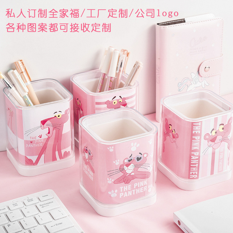 2019创意方形亚克力材质笔筒 学习用品桌面收纳盒塑料笔筒