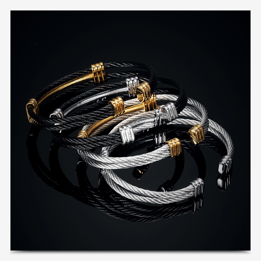 Plating Design Hip-Hop Color Block Stripe Titanium Steel Plating Men's Bangle Men Cuff & Bangle