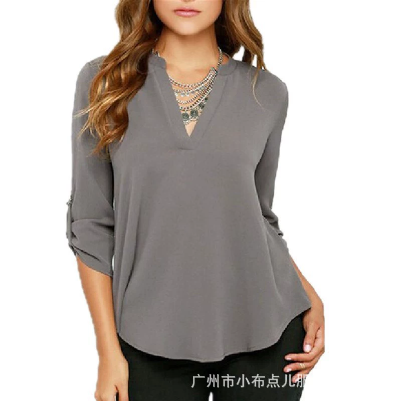 Long-sleeve, shirt, 2018, plus size, V-neckline, oversize
