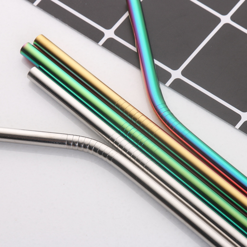 Wholesale Food-Grade 304 Stainless Steel Colored Titanium-Coated Metal Straws &ndash; 6mm, Curved & Straight Design, Perfect for Milk Tea, Juices, and Cocktails