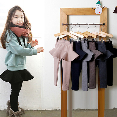 2021春秋裝新款韓版女童純棉裙褲 打底純色韓國假兩件休閑長款裙