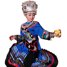 儿童苗族演出服女童竹竿舞黎族瑶族土家族少数民族风舞蹈服饰新款