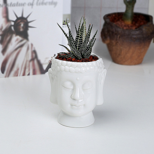 Wholesale supply of white ceramic succulent flower pots, simple desktop creative green plants, Buddha statues, flower ornaments, white