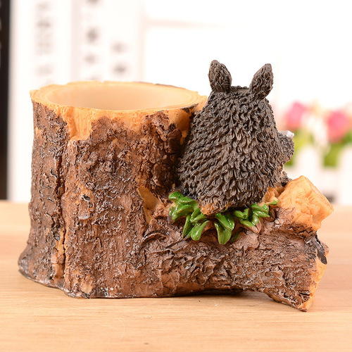 Cartoon Totoro Pen Holder Resin Crafts Pastoral Style Student Stationery Pen Holder Korean Version Creative Study Decoration