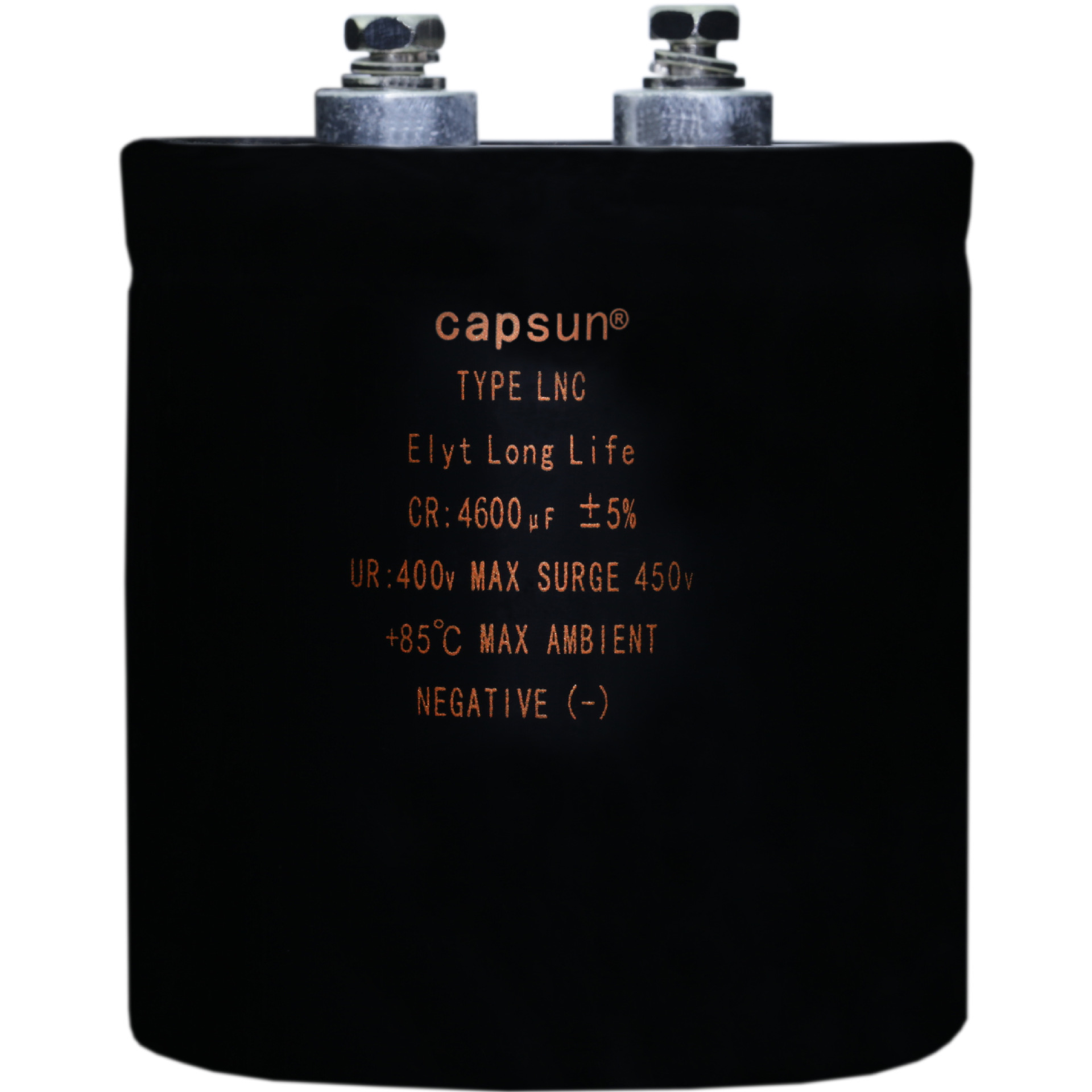 矮胖型4600UF400v螺栓薄型电解电容,低高度黑色金字 底部螺柱 M12