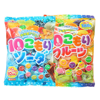 日本进口理本ribon什锦碳酸汽水糖144g10种口味水果果汁硬糖喜糖