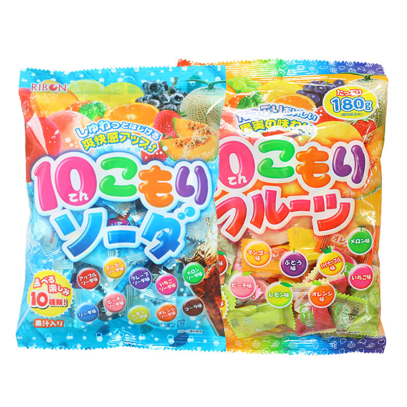 日本进口理本ribon什锦碳酸汽水糖144g10种口味水果果汁硬糖喜糖