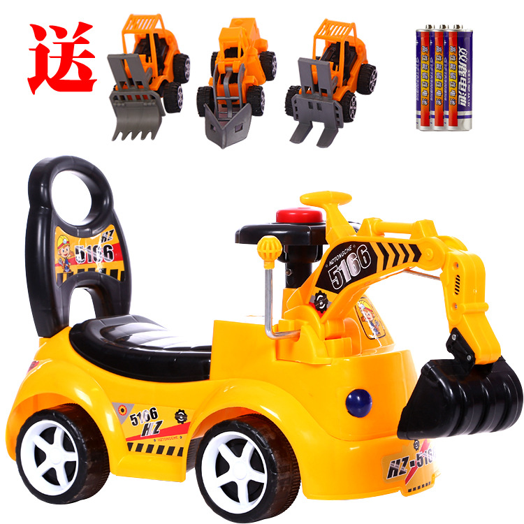 Scooter eléctrico para niños con música, excavadora, carro de torsión, juguete, carro de ingeniería, gran capacidad de montaje, excelente