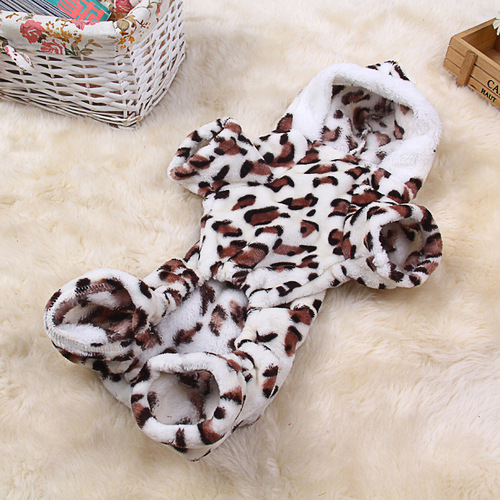 Direct Manufacturer Sale Pet Clothes Dog Clothing Winter Coat Warm Four-Legged Plush Coat - Brown Leopard Pattern Teddy Cute Pet Outfit