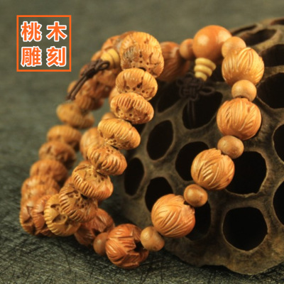 wholesale natural Mahogany carving Lotus Log Bracelet Mantra Lotus Bodhi lovers Beads Hand string