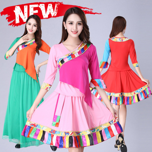 Square dance clothing new set 2018 milk silk material Tibetan dance performance clothing adult one-piece drop shipping