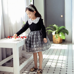 Girls' Dress Children Princess Dress Korean Style Kids' Spring and Autumn Outfit Ruffled Baby Collar Long Sleeve Checkered Dress For Big Kids