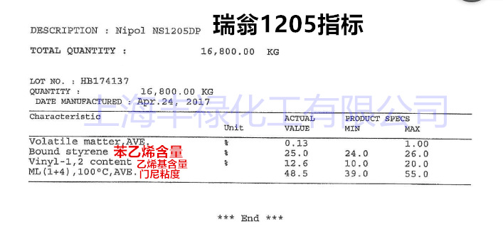 瑞翁1205丁苯橡胶、日本丁苯胶1205