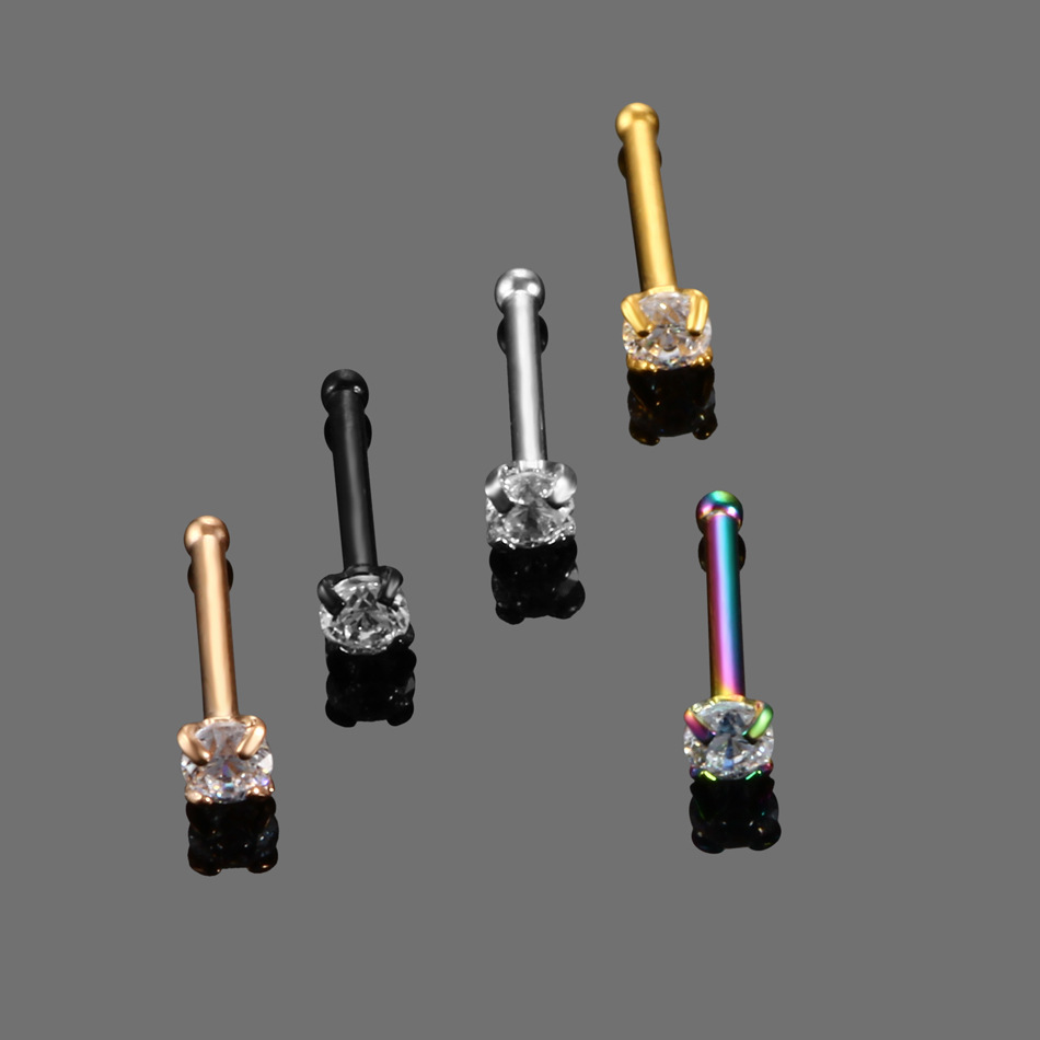 Simple Style Solid Color Stainless Steel Inlay Zircon Nose Studs 1 Piece display picture 4