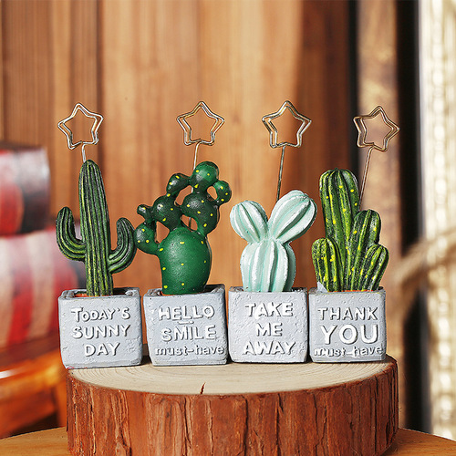 Simulation resin cactus gold and silver five-pointed star business card holder creative succulent note holder wholesale