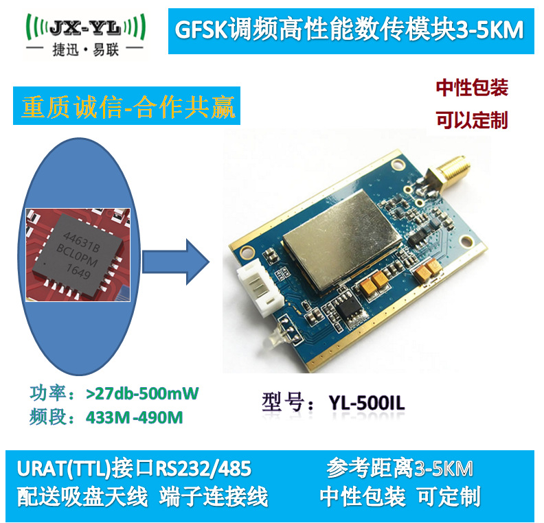 YL-500IL遠距離5KM無線數傳模塊數傳電台串口通訊透明傳輸模塊