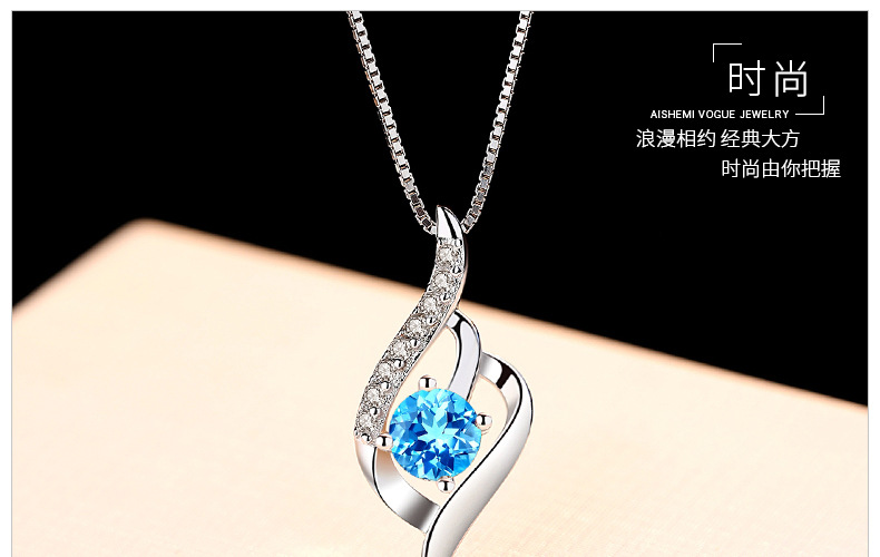 Korean version blue crystal pendant simple fashion diamond crystal clavicle chain jewelry wholesalepicture4