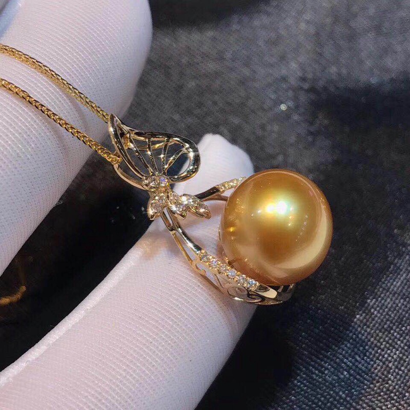 18k金镶钻石珍珠项链吊坠黑珍珠金珠吊坠天然海水珍珠项链女优雅-阿里巴巴