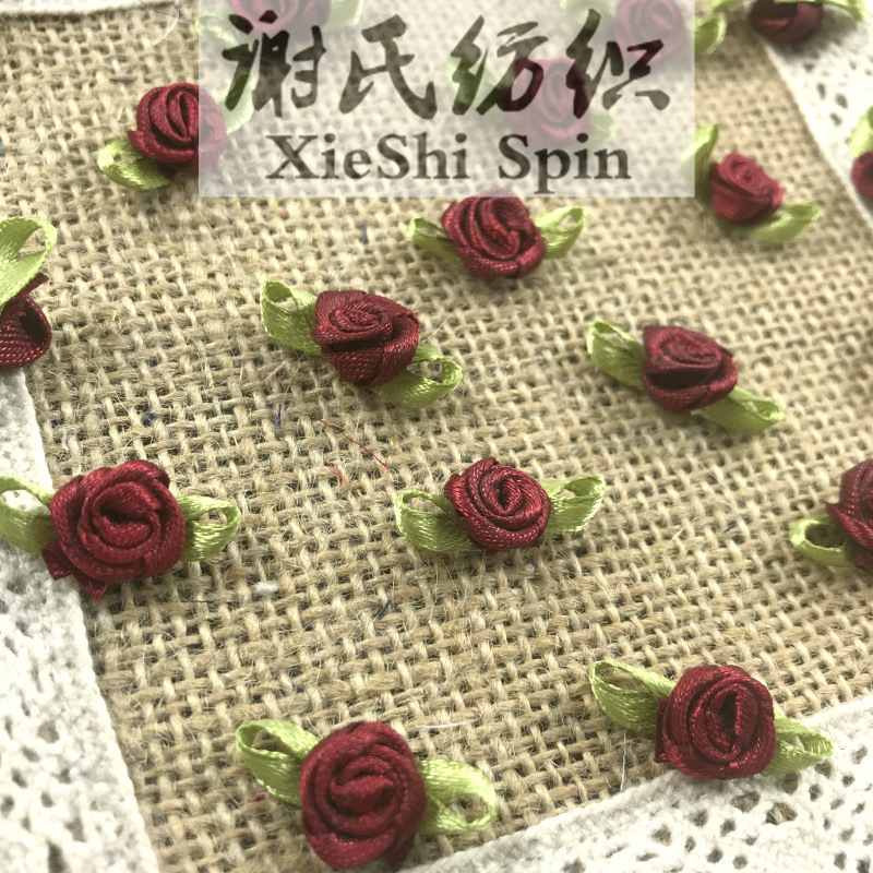 DIY出口辅料 头饰装饰缎带花朵服装辅料 绸带酒红色小玫瑰花装饰
