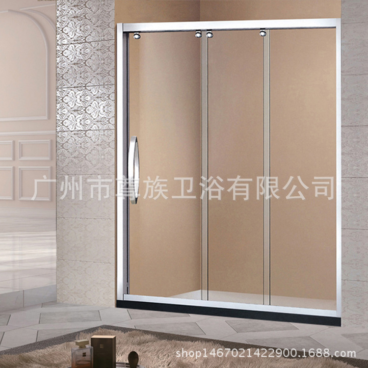 潮淋卫浴304不锈钢淋浴房联动门一字卫生间浴室隔断钢化玻璃移门