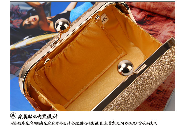 225g Weight Polyester Lining Material Buckle Closure Type Single Shoulder Strap Strap Type Evening Bag Bags Type Solid Color Pattern Fashion Style Gold, Silver, Black Color Small Size Simple Dinner Bag Handmade Shining Evening Bag Wedding Banquet Clutch 8