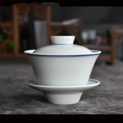 景德鎮陶瓷蓋碗複古手工雙線三才蓋碗功夫茶具蓋碗批發