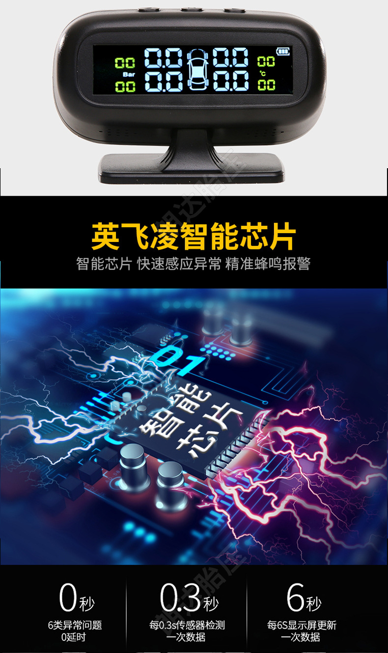 Langda Wireless Solar-Powered Car Tpms Hidden Tire Pressure Monitoring System with Built-In Smart Car Color Screen Digital Display for Tires