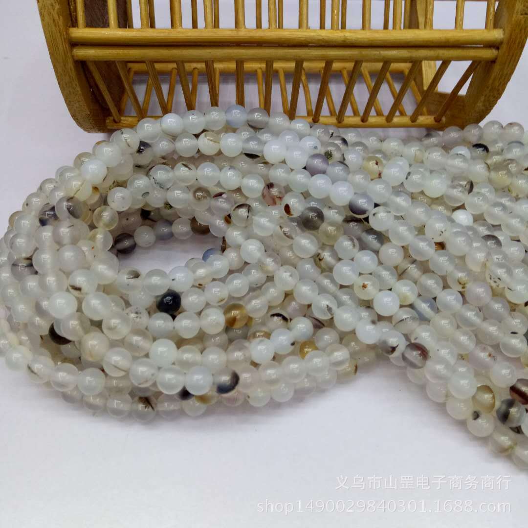 DIY Madagascar Marine chalcedony and agate loose beads, wholesale of semi-finished natural black flower chalcedony and agate beads detail image 9