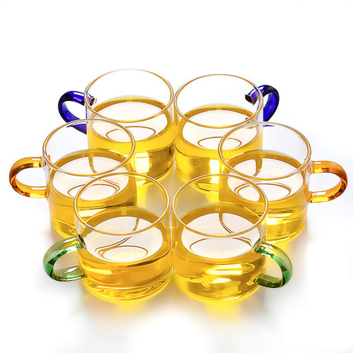 Manufacturer wholesale high borosilicate glass small tea cup with handle, transparent Kung Fu tea cup, glass tea cup with small handle