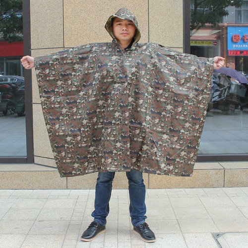 Outdoor Mountaineering Adult Hiking Digital Camo Cape-Style Raincoat | Mountain & Jungle Sports Poncho with Ground Mat