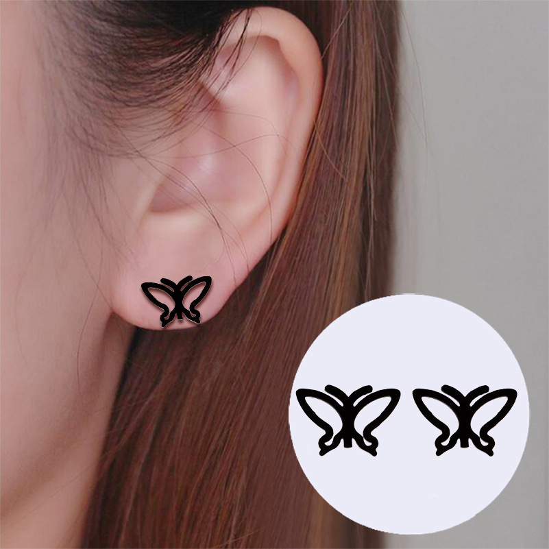 1 Pair Retro Butterfly Titanium Steel Plating Hollow Out Ear Studs display picture 4