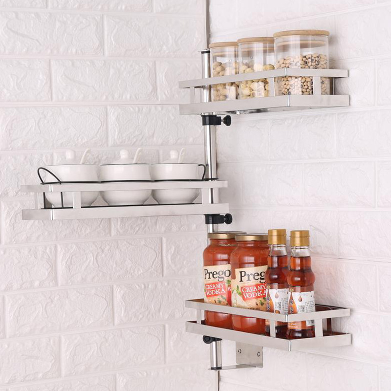 2018新款免打孔不锈钢旋转置物架厨房收纳多层壁挂挂架调料收纳